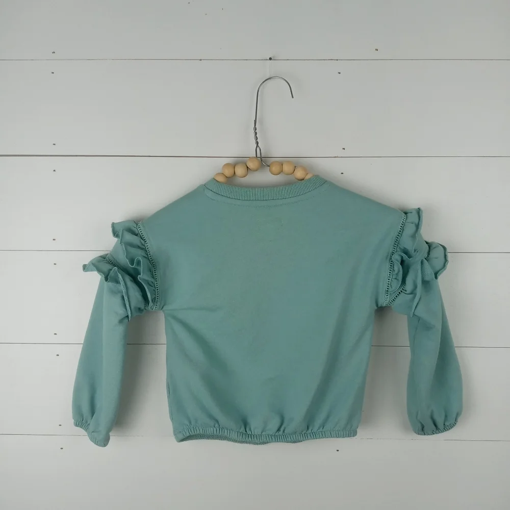 Gymboree girls size 2T mint ruffle crewneck elastic hem long sleeve top